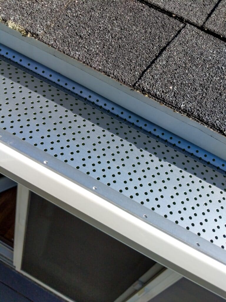 Closeup of gutters with leaf guard